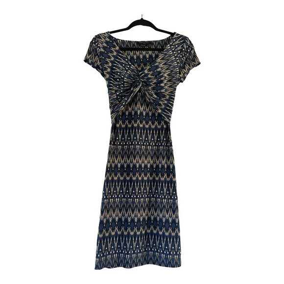 BCBGMaxazria Small petite dress knot twist bodice sheath cap sleeve aztec print - Picture 1 of 4